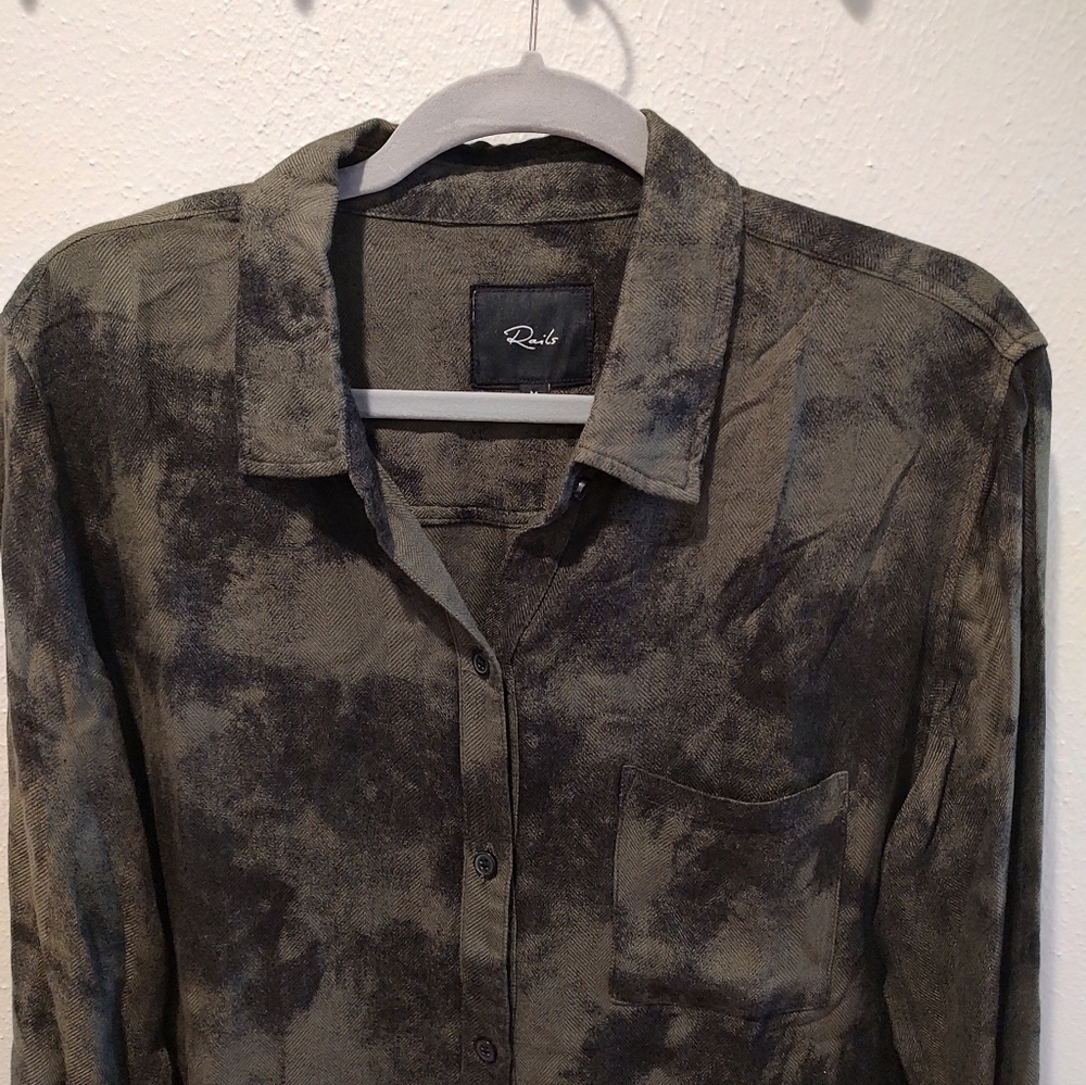 Rails Long Sleeve Hunter Olive Tie Dye Women’s Shirt Black M - Picture 6 of 12